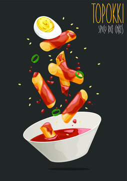 Topokki (Tteokbokki) Korean rice cake. Vector illustration