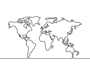 Vector illustration of continuous line drawing world map.