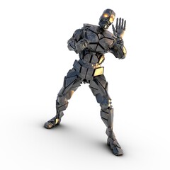 schwarzer humanoider Roboter mit Handzeichen