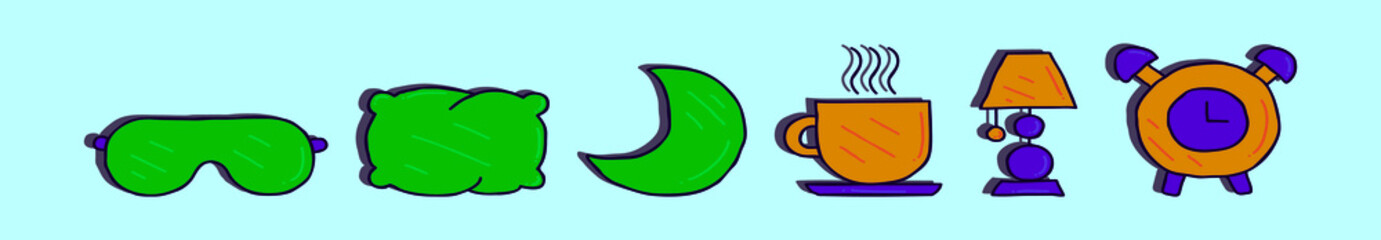 set of bedtime element cartoon icon design template with various models. vector illustration isolated on blue background