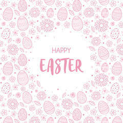 Concept of Easter greeting card with eggs and flowers. Vector