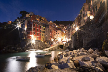 Night lights in beautiful Riomaggiore, Cinque Terre, Italy