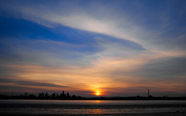 high resolution landscape - sunset lake and silhouettes