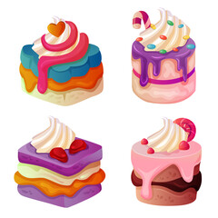 fancy pie and cake object set with cream on top