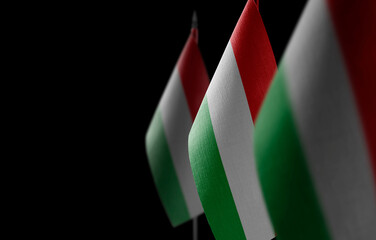 Small national flags of the Bulgaria on a black background
