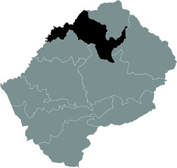 Black highlighted location map of the Lesothan Leribe district inside gray map of the Kingdom of Lesotho