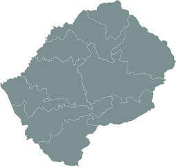 Fototapeta na wymiar Gray vector map of the Kingdom of Lesotho with white borders of its districts