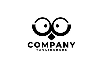 illustration of bird face wearing a glasses. owl face logo cartoon. letter w logo vector.