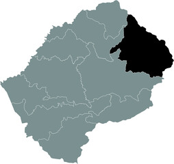 Black highlighted location map of the Lesothan Mokhotlong district inside gray map of the Kingdom of Lesotho