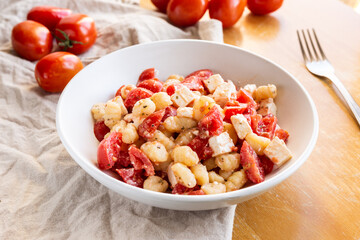 Pata with tomato and cheese, typical italian food