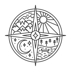 Compass in line art