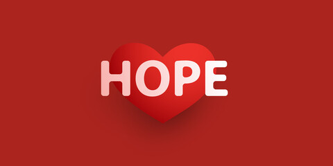 Hope - Lettering with Red Heart - Vector Design Concept