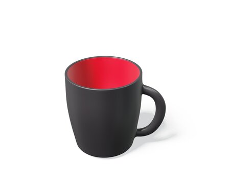 Realistic black mug in the plain empty background