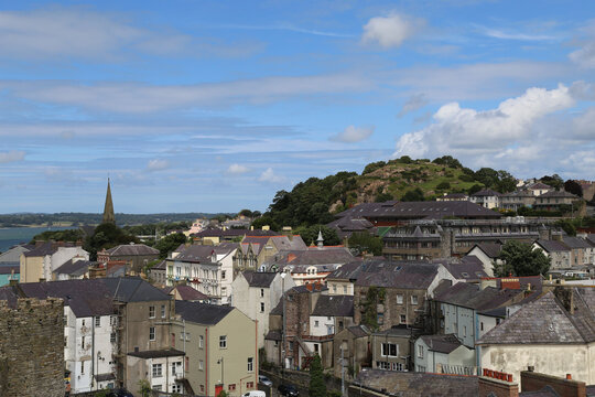 View across Caernarfon, Gwynedd, Wales, towards the island of Anglesey.