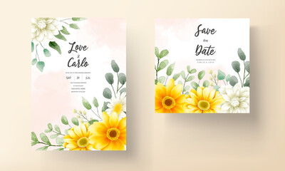 Naklejka premium Wedding invitation card with beautiful blooming daisy flower template