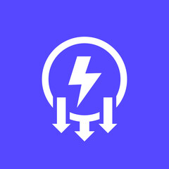 power consumption decrease icon, electricity concept