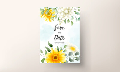 Wedding invitation card with beautiful blooming daisy flower template