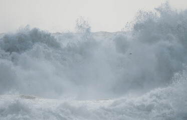 stormy sea, rough sea, high waves, turbulent ocean, during Winter concept weather and climate change
