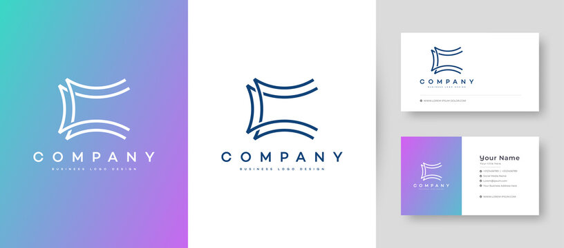Flat Minimal Initial C, CC Letter Logo With Premium Business Card Design Vector Template for Your Company Business