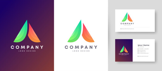 Flat Minimal and colorful Initial A Letter Logo With Premium Business Card Design Vector Template for Your Company Business