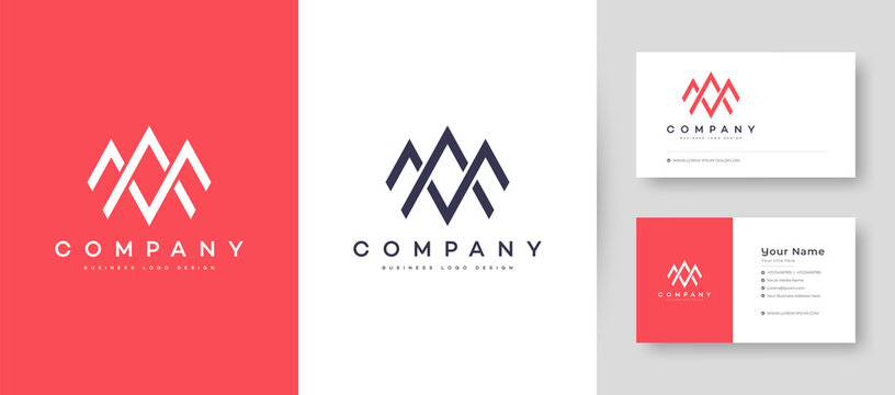 Flat minimal Crown Initial A, MA, and AM Logo With Premium Business Card Design Vector Template for Your Company Business