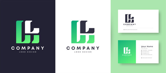 Flat Minimal Initial L, LL Letter Logo With Premium Business Card Design Vector Template for Your Company Business