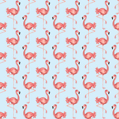 Cute flamingo seamless pattern design, tropical background. Textile, fabric, scrapbooking