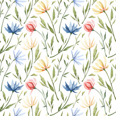 Seamless floral pattern. Hand painted watercolor flowers