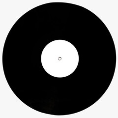 black vinyl record on white background close-up