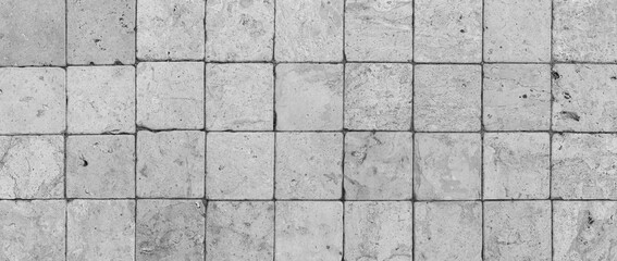 Panorama of White Terracotta Floor Tiles pattern and background seamless