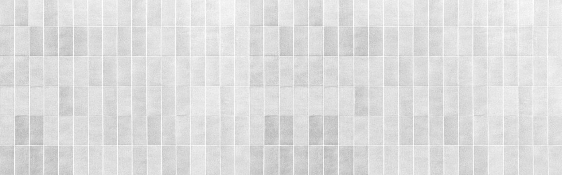 Panorama of Vintage white brick tile wall pattern and background seamless