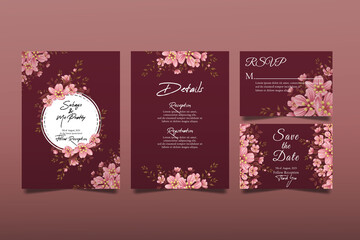 Elegant hand drawn cherry blossom wedding invitation card premium Vector, design can be edited as needed. © Diarystock