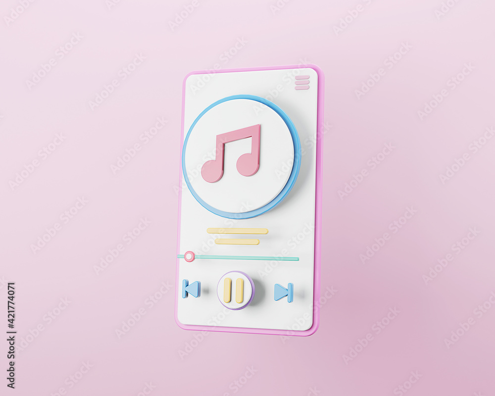 Poster music streaming player interface design. mobile music player template. 3d rendering.