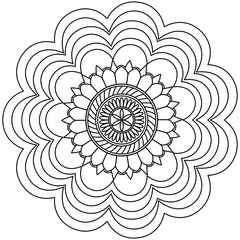 Easy mandala, coloring pattern for meditation on white background.