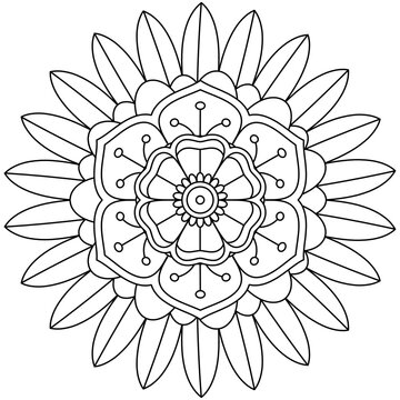 Easy Mandala, Coloring Pattern For Meditation On White Background.