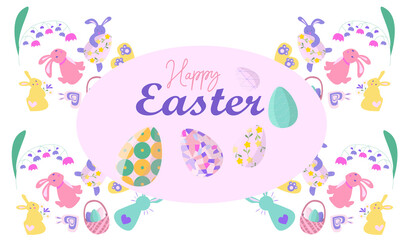 Easter patterns with decorated eggs and bunnies