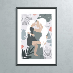 Mother and daughter silhouette poster, wall art, card design