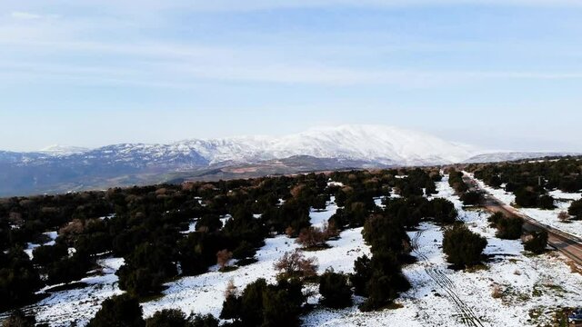 Beautiful Drone Shot In Israel Snow Mount Hermon Ramat Hagolan View