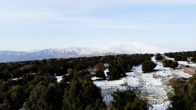 Beautiful Drone Shot In Israel Snow Mount Hermon Ramat Hagolan View