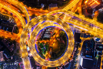 Aerial view of Nanpu Bridge at night in Shanghai,China.