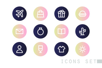 A set of vector icons in two colors. round icons for social networks. Interface design. Icons with gradient fill.