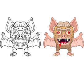 Cartoon monster vampire, coloring book, funny illustration