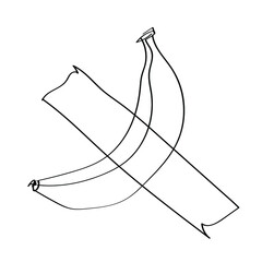Banana with adhesive tape. Vector one line drawing illustration. Skoth tape and banana fruit