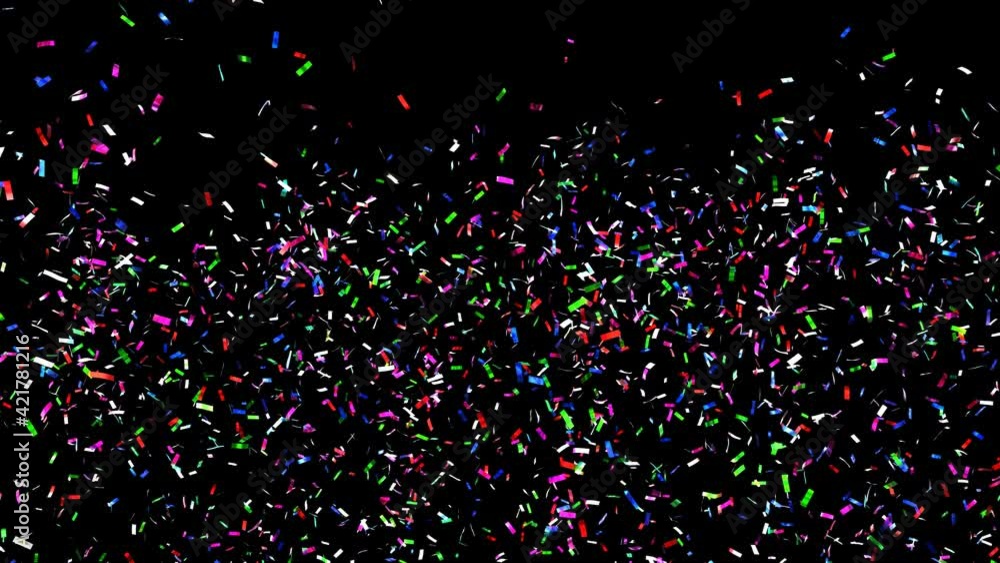 Poster realistic 3d animation of the colorful confetti falling down rendered in uhd as png rgba. rgb plus a