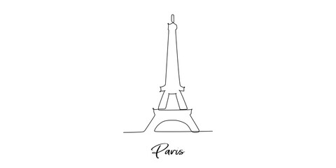 Fototapeta na wymiar Eiffel of Paris landmarks skyline - Continuous one line drawing