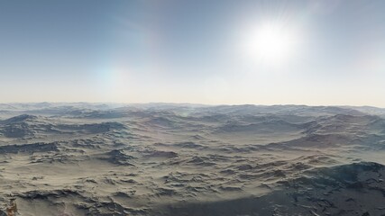 Fototapeta premium Exoplanet fantastic landscape. Beautiful views of the mountains and sky with unexplored planets. 3D illustration