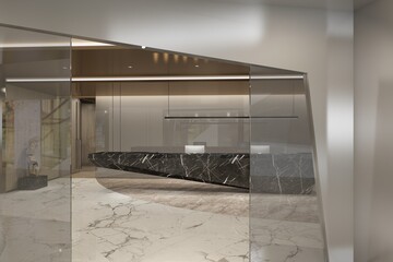 3d render of luxury hotel reception and lobby