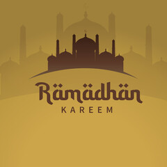 Ramadhan Mubarak  greeting design with mosque silhouette. vector illustration