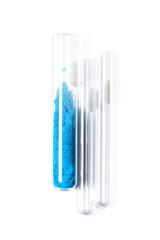 Blue flake chemicals in test tube, Copper(II) sulfate. Cosmetic chemicals ingredient on laboratory table.