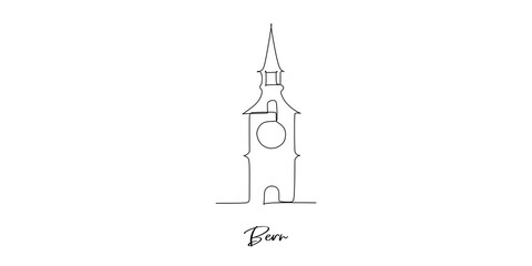 Bern of Switzerland landmarks skyline - Continuous one line drawing